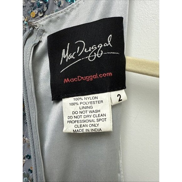 Mac Duggal Size 2 Silver 5213 SEQUIN LONG SLEEVE Wrap Formal GOWN Dress $498 - Picture 9 of 11